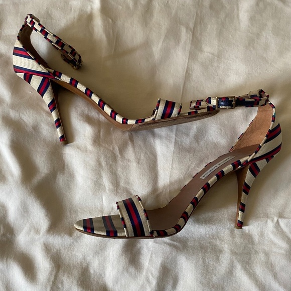 Tabitha Simmons Striped 4" High Heeled One Strap Sandals, Size 10.5 - Picture 2 of 5